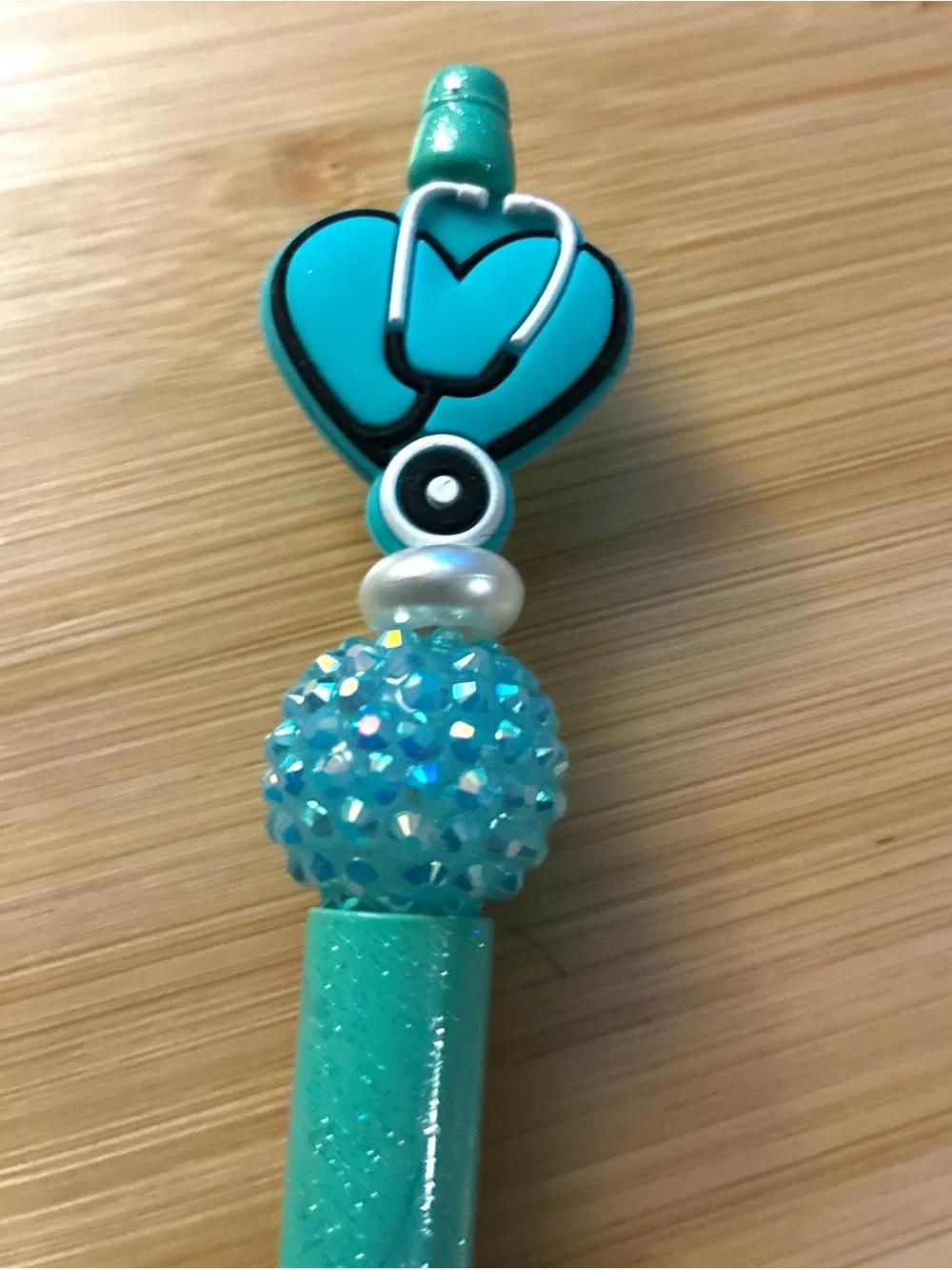 Turquoise Nurse Stethoscope Heart Beaded Pen - Sparkle Accent